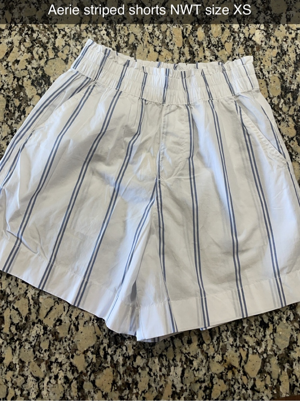 Aerie Striped High-Waist Casual Shorts - White with Blue Stripes